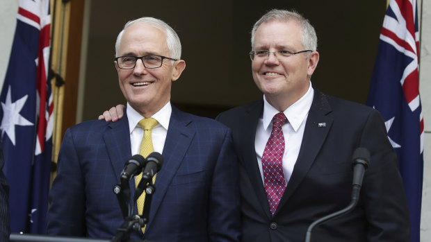 Malcolm Turnbull and his then treasurer Scott Morrison in 2018 when Morrison declared “this is my leader and I’m ambitious for him”.