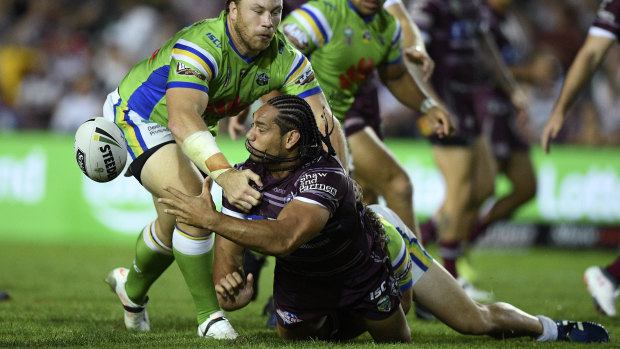 The Raiders are mindful of Martin Taupau's offload.