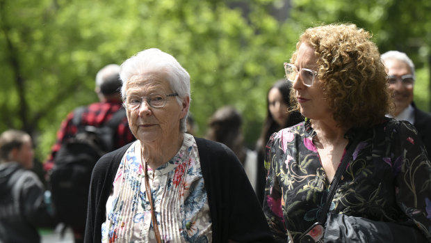 Robyn Hill and daughter Debbie Hill arrive at court.