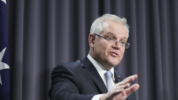 Prime Minister Scott Morrison addresses the media during a press conference on COVID-19.