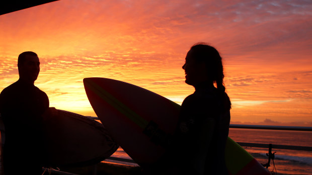 Surfers at Cronulla had a colourful start to the month on Wednesday morning. 
