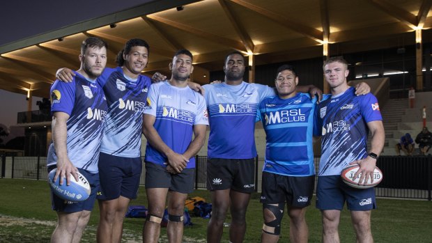 Ethan Caine, Irie Papuni, Sione Fifita, Manasa Rokosuka, JP Sauni and Tom Curti after beating Sydney Uni for the first time in 24 years. 