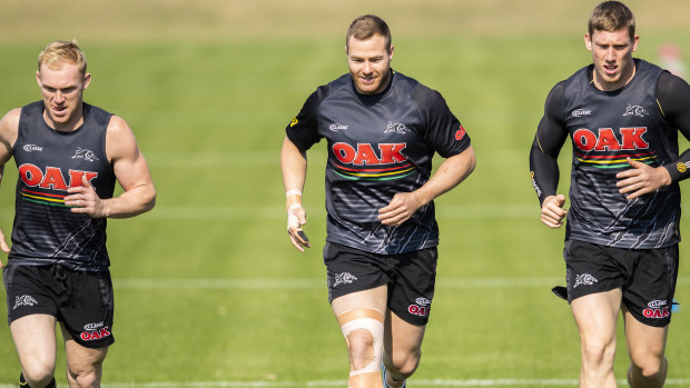 Trent Lazarus: Trent Merrin trains with the Panthers on Wednesday after making a miraculous recovery from a finger injury.