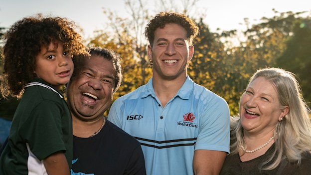 Mark Nawaqanitawase with his mother, Fiona Tovehi, stepfather, Aisake Tovehi, and relative Malakai in 2023. 