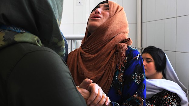 Tahera, 40, moments after her three-month old baby son Safiullah died on Tuesday.