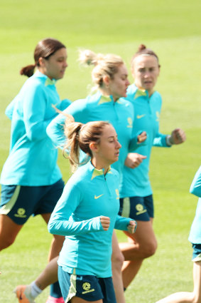 The Matildas at training in Sydney on Tuesday.