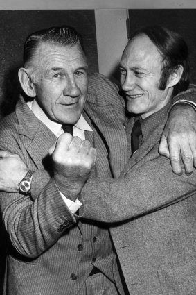 Two of the best: Jack Dyer and Kevin Bartlett share a laugh in 1981.