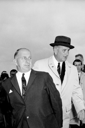 LBJ and Victorian Premier, Sir Henry Bolte, at the airport.