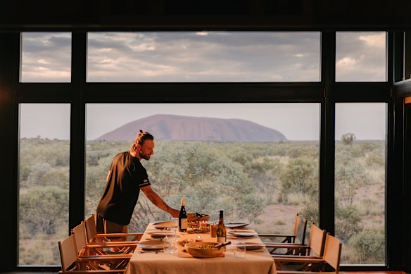 The view from the eco lodge, looking towards Uluru, where the last two nights of the Kata Tjuṯa to Uluru walk are spent.