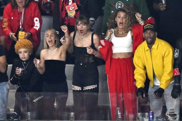 Taylor Swift watching on at last year’s Super Bowl.