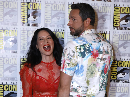 Liu with her Shazam co-star Zachary Levi at Comic-Con in San Diego last July.