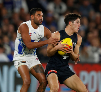 Adam Cerra comes into the Blues’ side. Meanwhile, Tarryn Thomas will miss the Roos’ game due to personal reasons.