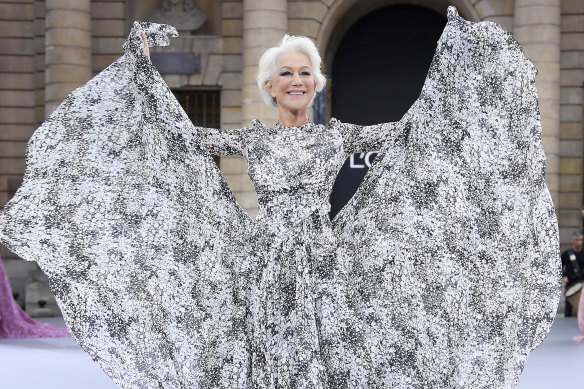 Helen Mirren walks the runway during the Le Defile L'Oreal Paris show as part of Paris Fashion Week 2019.