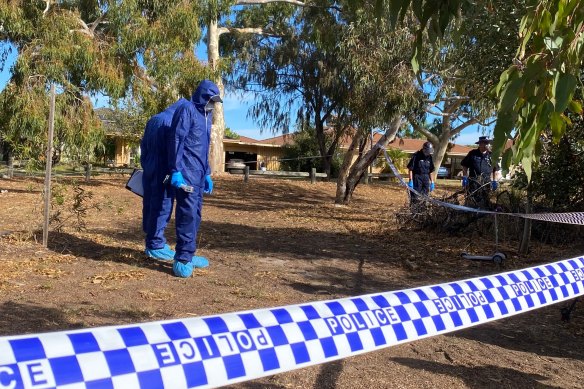 Forensic police at the scene of a fatal stabbing in Safety Bay last night. 