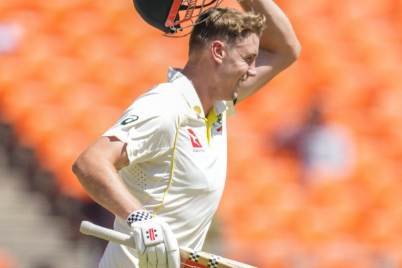 Cameron Green celebrates his maiden Test century. 