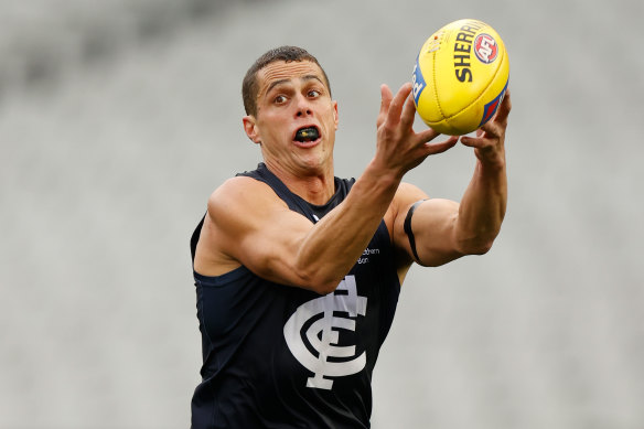 Ed Curnow in action against the Pies.
