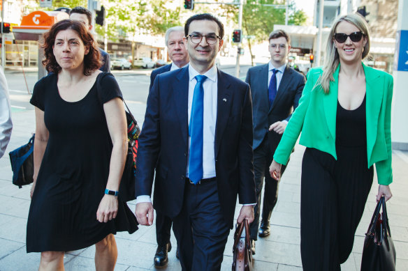 Barrister Sue Chrysanthou, SC, (left) surgeon Munjed Al Muderis and his partner, Claudia Roberts, in September 2023.