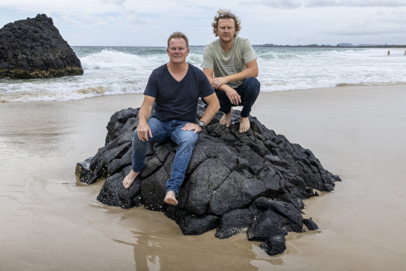 Jason Markland and Steve Kudzius  at Dreamtime Beach, south of Fingal Head. 