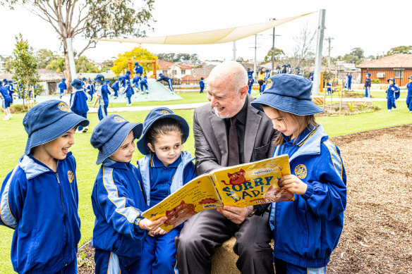 It’s always story time for Our Lady Queen of Peace Primary Greystanes Principal Michael Hopley.