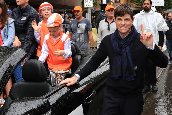 Vow And Declare rider Craig Williams at  the 2019 Melbourne Cup parade. 