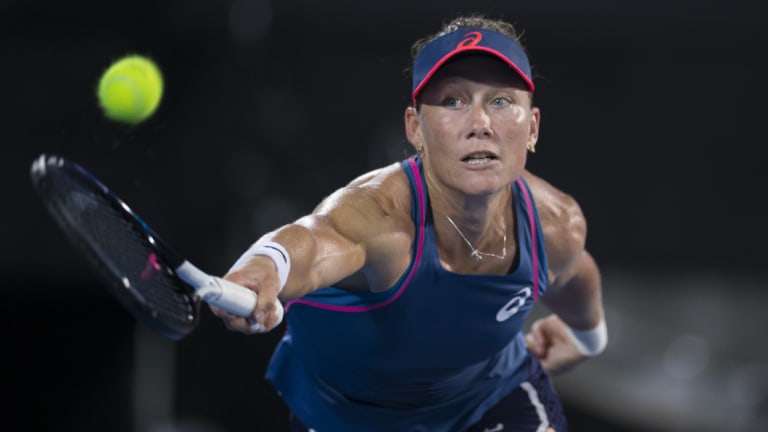 Samantha Stosur of Australia during her first round match against Dominika Cibulkova.