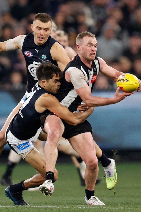 Pressure point: Jack Martin’s willingness to set an example has helped the Blues emerge as a premiership contender.