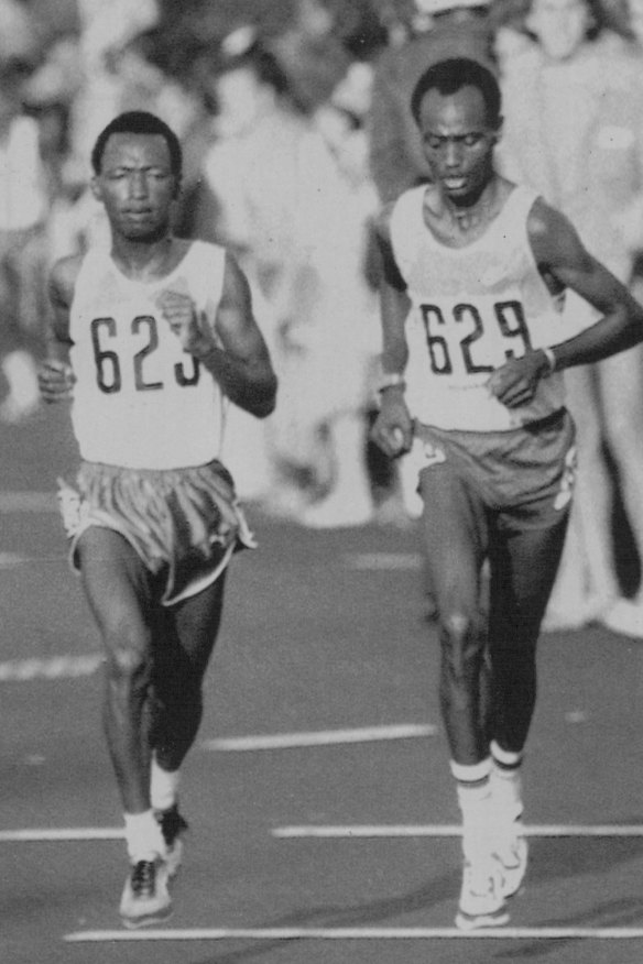 Juma Ikangaa (left) and Gidamis Shahanga cleared out early and built up a big lead.