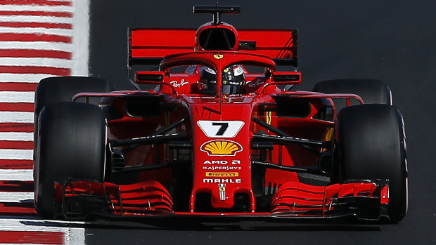 Kimi Raikkonen's Ferrari sports the halo in pre-season training.