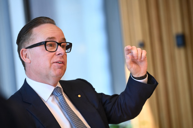 Qantas chief executive Alan Joyce addresses business leaders at the recent Building a Sustainable Future roundtable.