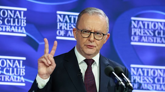 Anthony Albanese at the National Press Club on Thursday.