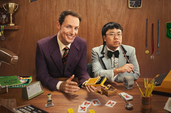 Guy Montgomery and Aaron Chen in season two of Guy Montgomery’s Guy Mont Spelling Bee. 