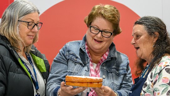 Baking judge Anne-Marie Primmer, right, winner Sally Turnbull, middle, and first runner-up Helen Jackson, left.