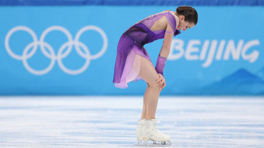 Kamila Valieva at the end of her performance on Tuesday.