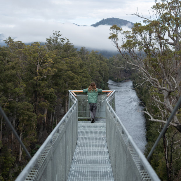 Tasmania’s Tahune AirWalk, suspended 30 metres above the forest floor, has views of the Huon and Picton regions.