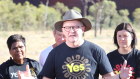 Prime Minister Anthony Albanese and Noel Pearson meet with Pat Farmer in Uluru ahead of the Voice to Parliament referendum. Yes23. 11 October 2023. 