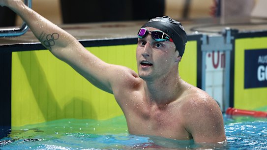 Elijah Winnington after victory in the men’s 400m freestyle.