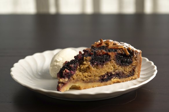 The ever-changing tart of the day uses seasonal produce such as mulberries and almond.