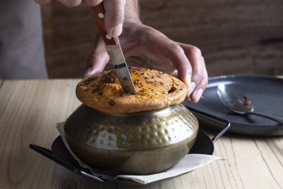 Parda biryani, sealed with a sheet of pastry.