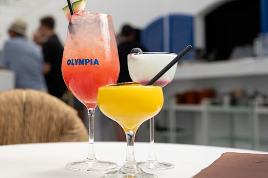 The karpouzaki, frozen margarita and sunset voir cocktails. 