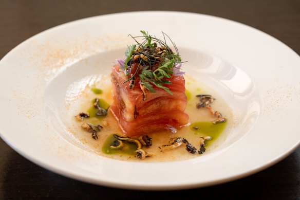 Tomato terrine, wild rice, eucalypt.