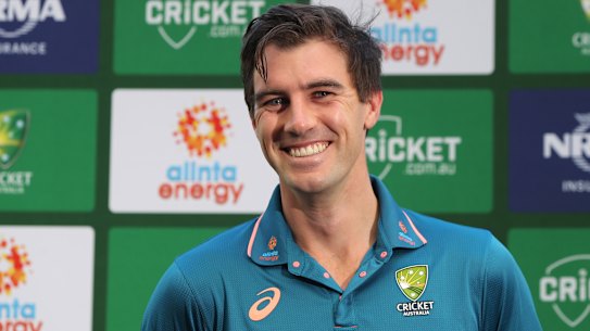 Pat Cummins addresses the media at Perth Stadium on Tuesday ahead of the first Test against the West Indies.