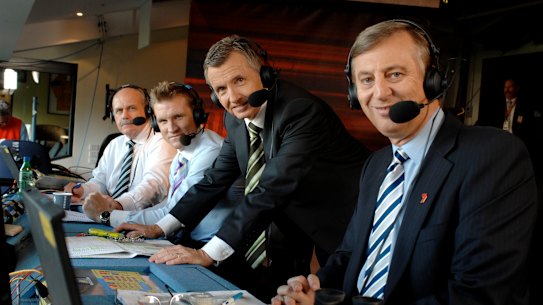 Leigh Matthews, Nathan Buckley, Bruce McAvaney and Dennis Cometti on Seven’s Friday Night Football in 2009.
