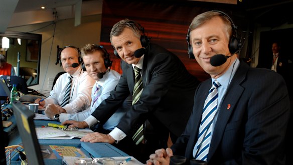Leigh Matthews, Nathan Buckley, Bruce McAvaney and Dennis Cometti on Seven’s Friday Night Football in 2009.