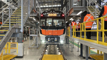 A new intercity fleet train sits idle in a Central Coast maintenance facility amid a prolonged stand-off between rail unions and the NSW government.
