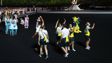 Members of Team Australia during the closing ceremony of the Tokyo 2020 Olympic Games.