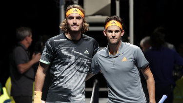 Surprise package: Stefanos Tsitsipas, left, and Dominic Thiem, right, in London. 