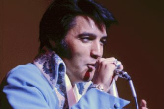 Elvis Presley’s “blue brocade” jumpsuit, worn in Las Vegas and Texas in 1970.