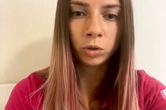In this photo taken from video, Belarus Olympic sprinter Krystsina Tsimanouskaya speaks during a video interview with the Associated Press in Japan on Tuesday.