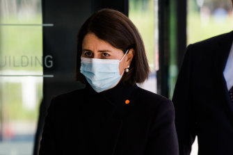 NSW Premier Gladys Berejiklian arriving at Tuesday’s COVID-19 update.