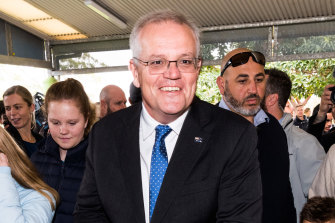 Prime Minister Scott Morrison at his local polling booth in the Cook electorate today.